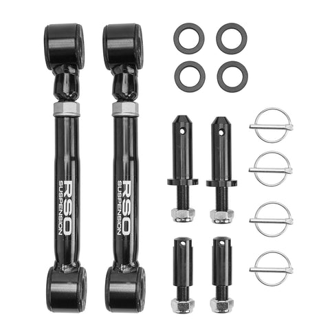 RSO Suspension - 170107-445600 - Front Quick Disconnect Sway Bar End Links Black E-Coat Alloy Steel 2.5-6in Lift - 07-18 Jeep Wrangler JK/JKU
