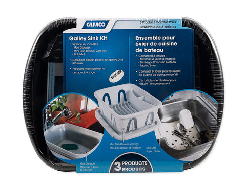 Camco Sink Kit with Dish Drainer Dish Pan and Sink Mat