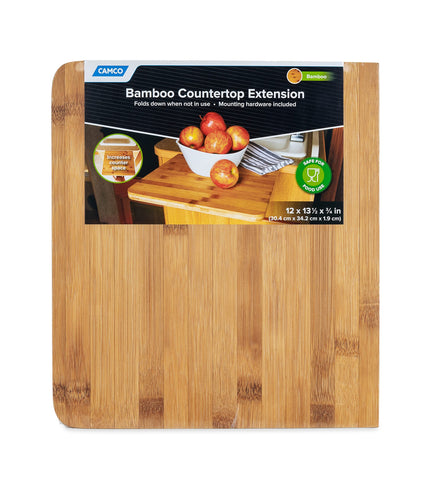 Camco 43423 Bamboo Accents RV Countertop Extension - Mounts Directly to Your Existing Countertop - Food Safe Construction - 12-Inches (L) x 13 ½-Inches (W) x ¾-Inch (Thick)