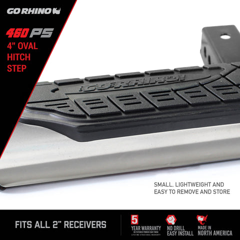 Go Rhino 460PS - 4" Oval Hitch Step - Polished Stainless Steel